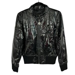 Authentic Rocawear Black Shiny Vegan Leather Moto Full Zip Jacket Women’s Large